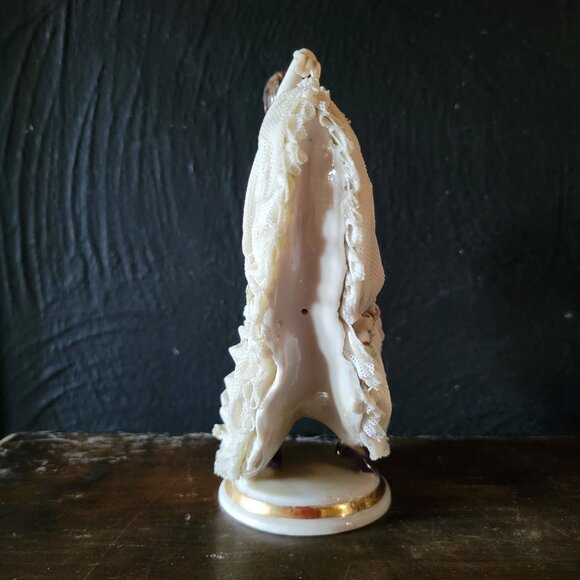 Antique Muller Dresden Lace Figurine Volkstedt Germany Blue MZ Crown Mark *Read - Picture 4 of 14